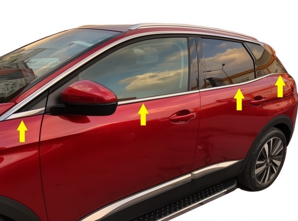 Нижні молдинги стекол (8 шт, нерж) OmsaLine - Італійська нержавійка для Peugeot 3008 2016↗ рр.