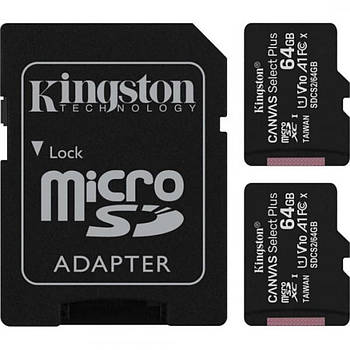 Карта пам'яті 64GB Kingston microSDXC Canvas Select Plus Two Pack C10 (SDCS2/64GB-2P1A) + adapter