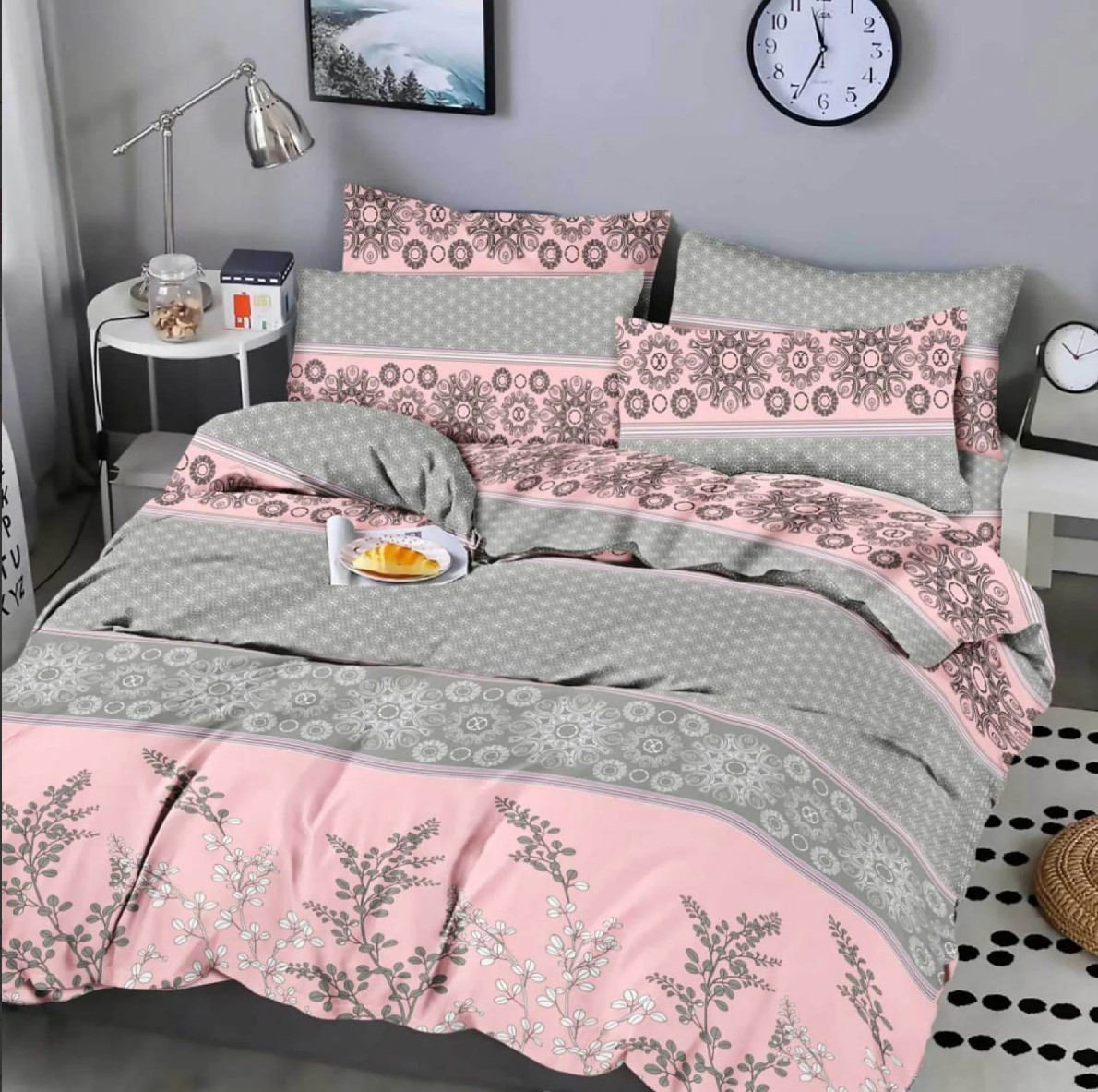 Сіра тканина для постільної білизни 220см Фланель (байка) з абастрактним принтом FL506grey (40м)