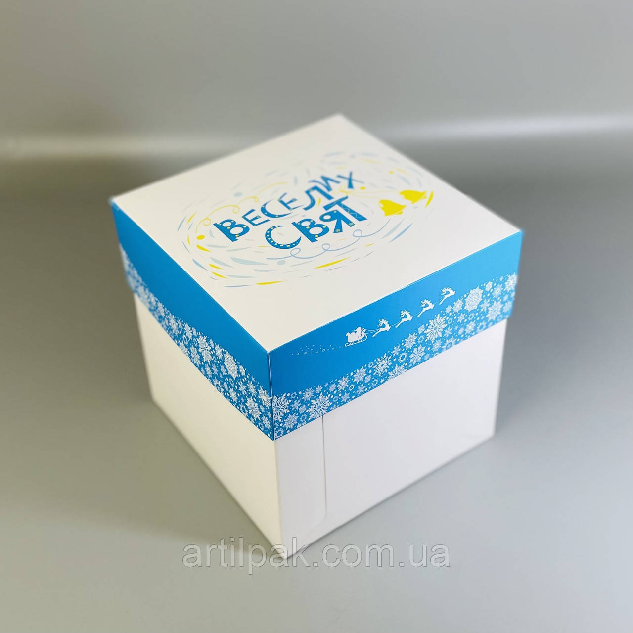 Коробка для бенто-торту або подарункова 160*160*160 Новорічна, фото 1