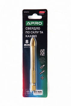 Свердло для скла та кахлю 4 грані HEX 8 мм PRO APRO 825010