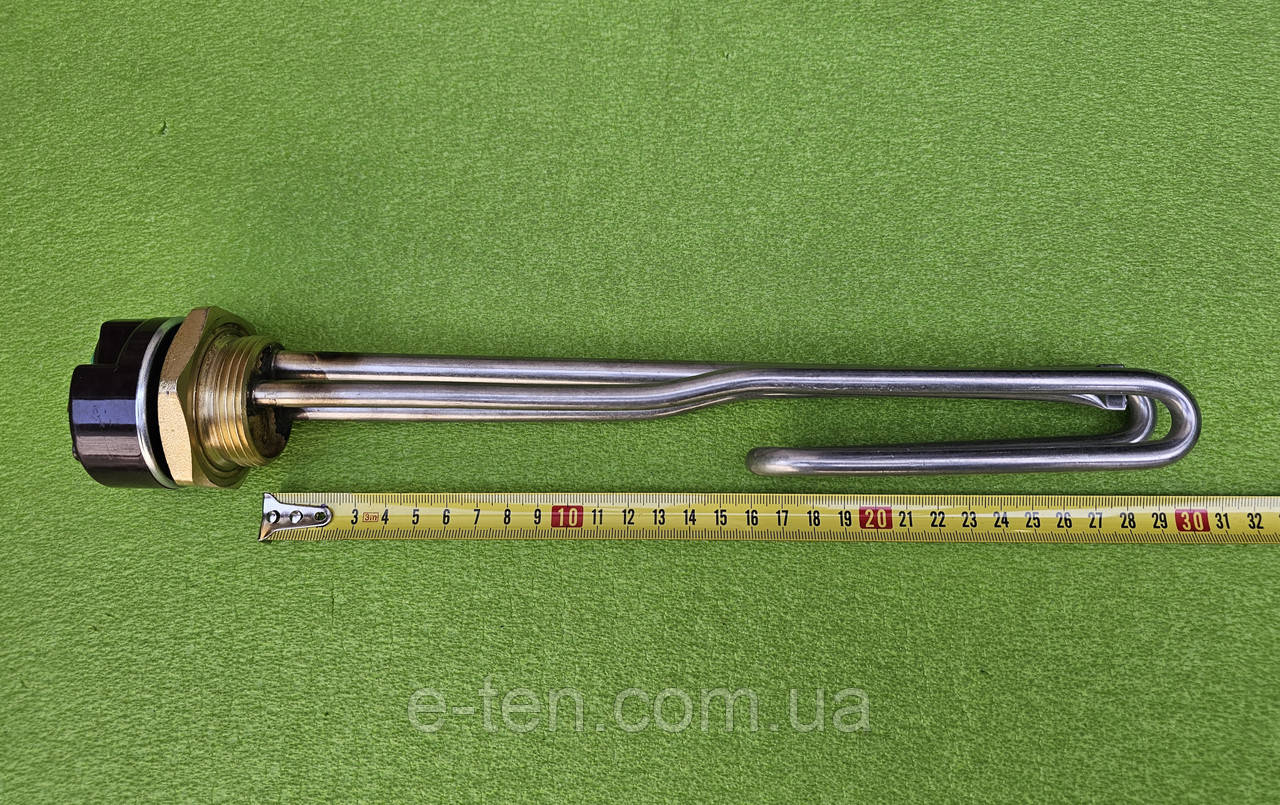 Тен гнутий нержавійка 4000W на різьбі 1 1/4" / L=295мм із терморегулятором 20А в комплекті  (Туреччина)