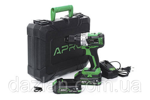 Дриль-шурупокрут безщітковий APRO 20 В, 2 А, 20DB, 2 АКБ, ЗП, кейс 895033
