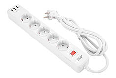 Мережевий фільтр подовжувач з USB 2E 5XSchuko 3*USB-A 5 розеток 2 м білий N