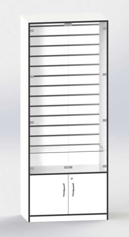 Стелаж із ДСП білий зі скляними дверцятами та економпанеллю "СТАНДАРТ" СТ-27 200х80х45