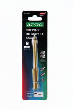 Свердло для скла та кахлю 4 грані HEX 6 мм PRO APRO 825009