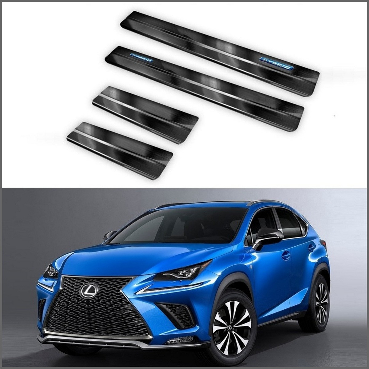 Захисні накладки на пороги "HYBRID" для Lexus NX AZ10 2014-2021 /черн.нерж.сталь/