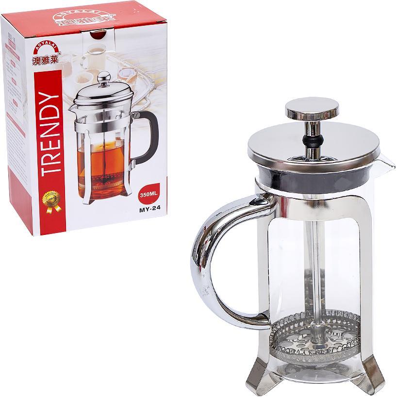 Чайник заварник для чаю та кави методом відстоювання 350 мл скляний зі сталевим ситечком (френч прес) MY-23