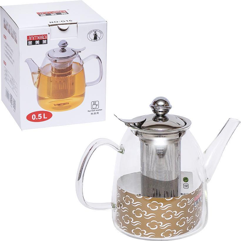 Чайник заварник для чаю методом відстоювання 500 мл скляний з металевим ситом G16