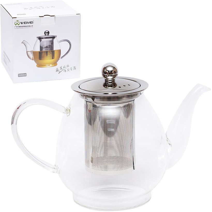 Чайник заварник для чаю методом відстоювання 1050 мл скляний з металевим ситом G22