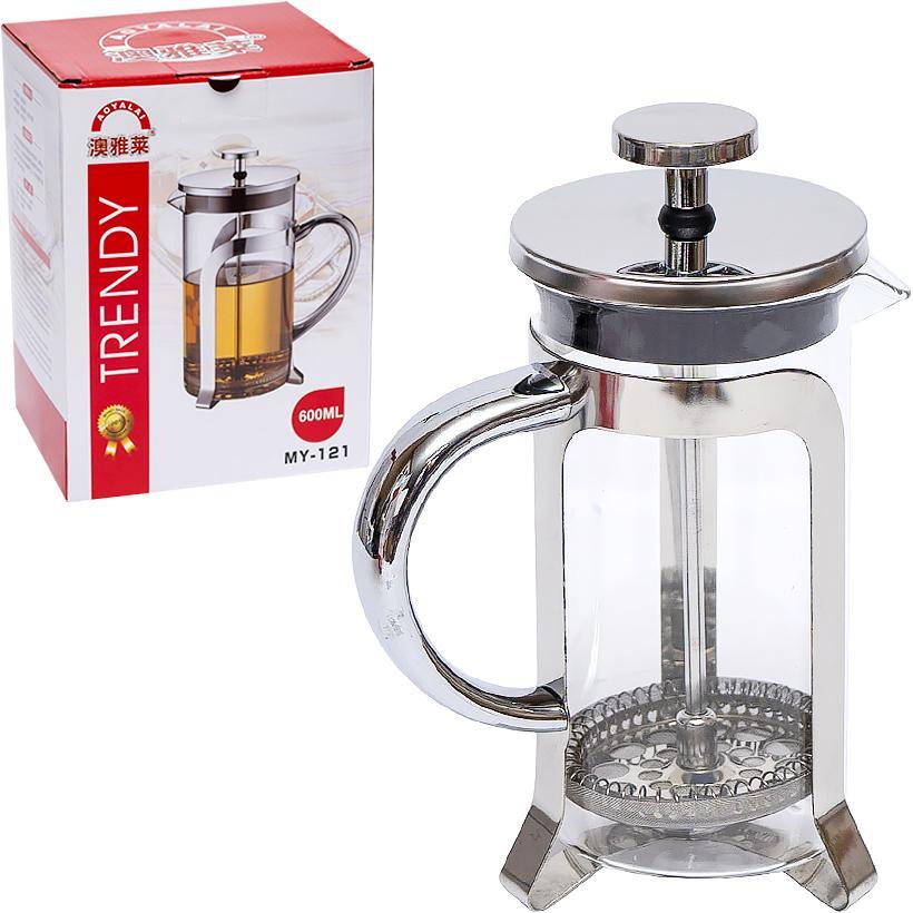 Чайник заварник для чаю та кави методом відстоювання 600 мл скляний зі сталевим ситечком (френч прес) MY-26