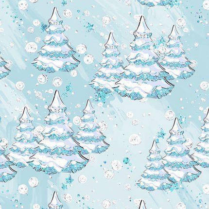Новорічна тканина для постільної білизни 220см Фланель (байка) 100% бавовняна блакитного кольору з принтом ялинки, рулон 40м, фото 1