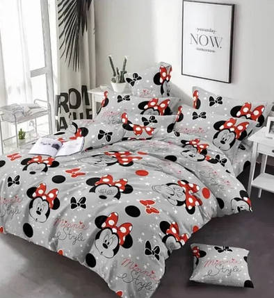 Дитяча тканина 180 см для постільної білизни Фланель (байка) з принтом герої мультфільмів Мінні Маус на сірому, рулон 40 м, фото 1