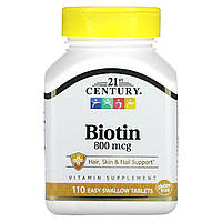 Біотин, Biotin, 21st Century, 800 мкг, 110 таблеток