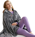 Плед - пончо з підігрівом 3 режими нагріву Сірий Електроковдра з підігрівом USB та застібкою, фото 2