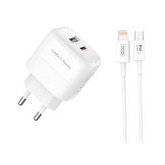 Мережевий зарядний пристрій XO L137 1USB-C/1USB PD/QC 20W+Type-C to Lightning
