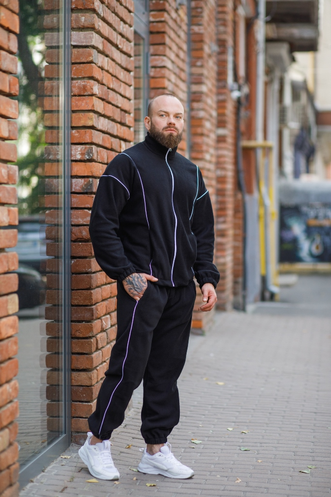 Чорний чоловічий спортивний костюм м'який плюшевий на флісі кофта олімпійка на блискавці костюм осінь-зима S