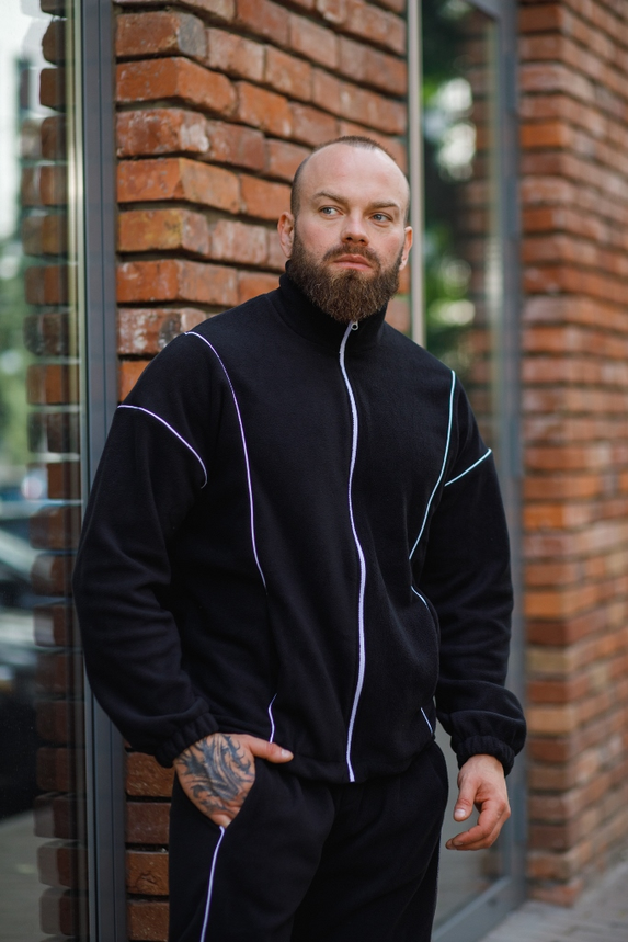 Чорний чоловічий спортивний костюм м'який плюшевий на флісі кофта олімпійка на блискавці костюм осінь-зима S, фото 2