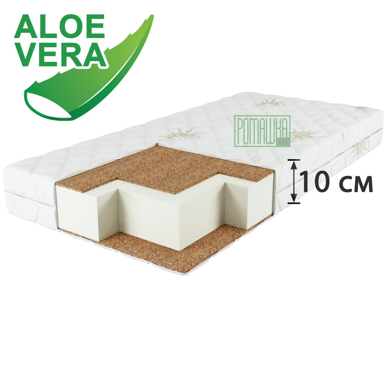 Матрац в ліжечко кокосовий 10 см Aloe Vera 120х60 КПК ортопедичний для новонароджених немовлят в колиску Алоє Вєра, фото 1