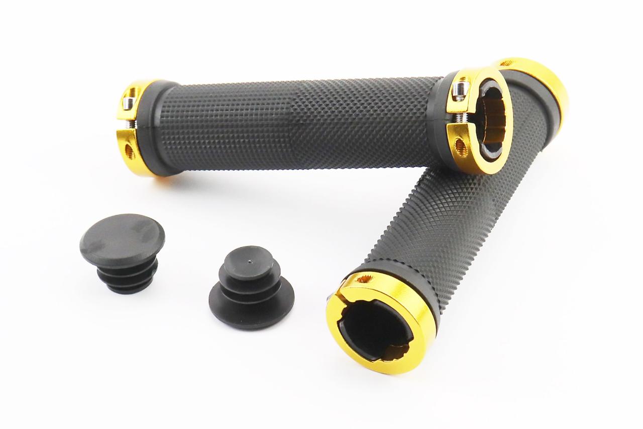 Ручки керма 130мм з затискачем Lock-On з двох сторін, чорно-золотисті FL-426, ВЕЛОЗАПЧАСТИНИ, SV-406666, фото 1