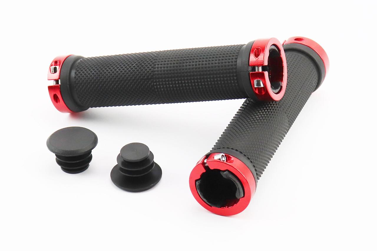 Ручки керма 130мм з затискачем Lock-On з двох сторін, чорно-червоні FL-426, ВЕЛОЗАПЧАСТИНИ, SV-406667, фото 1