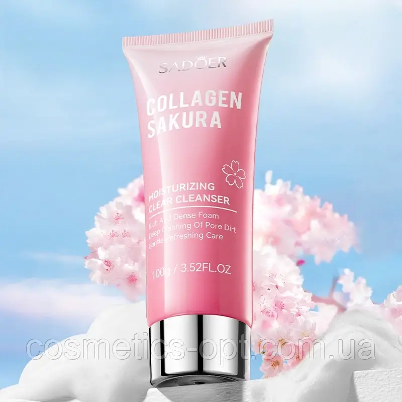 Пінка для вмивання з колагеном та сакурою Sadoer Collagen Sakura Moisturizing Clear Cleanse, 100 g