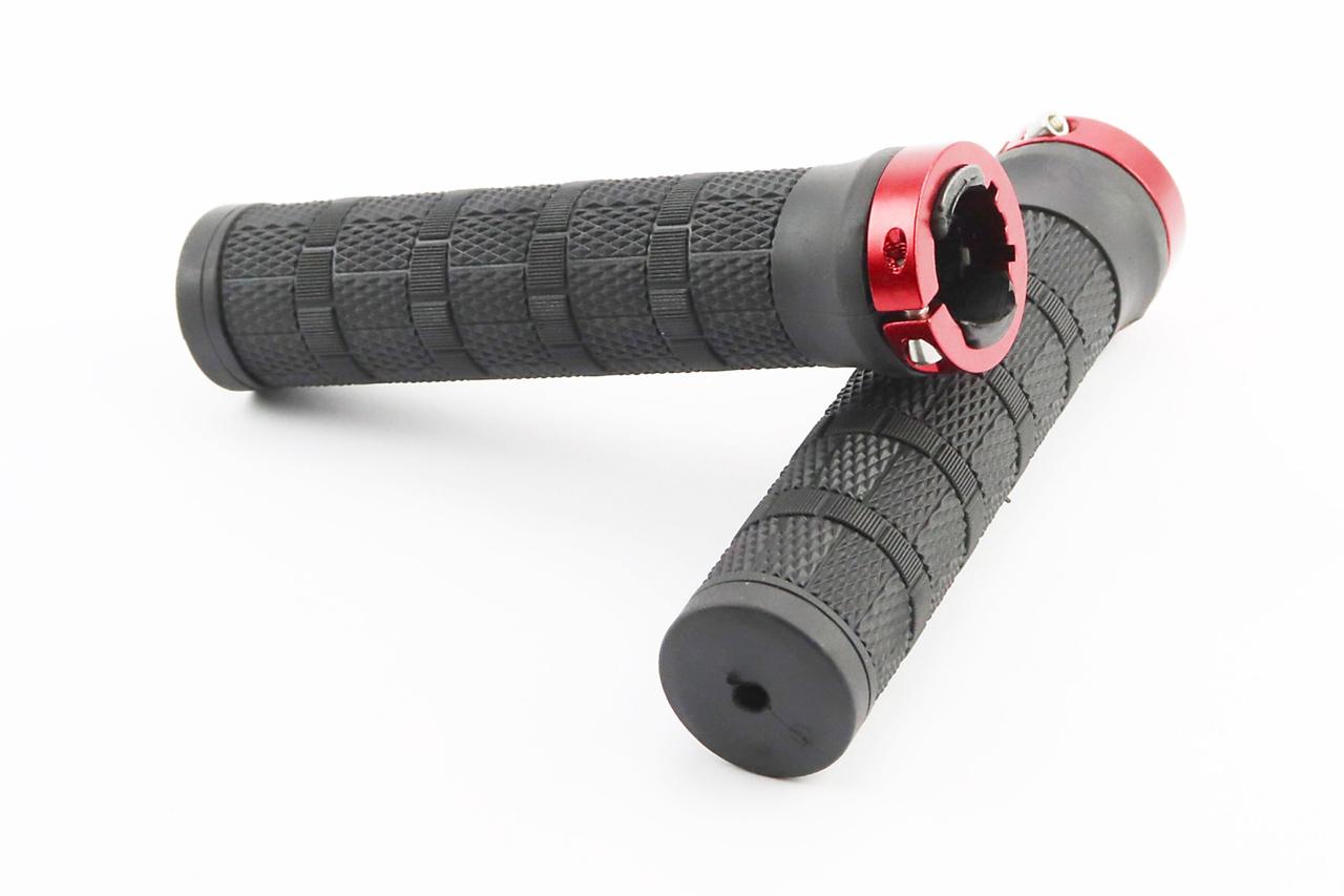 Ручки керма 130мм з затискачем Lock-On, чорно-червоні, ВЕЛОЗАПЧАСТИНИ, SV-403246, фото 1