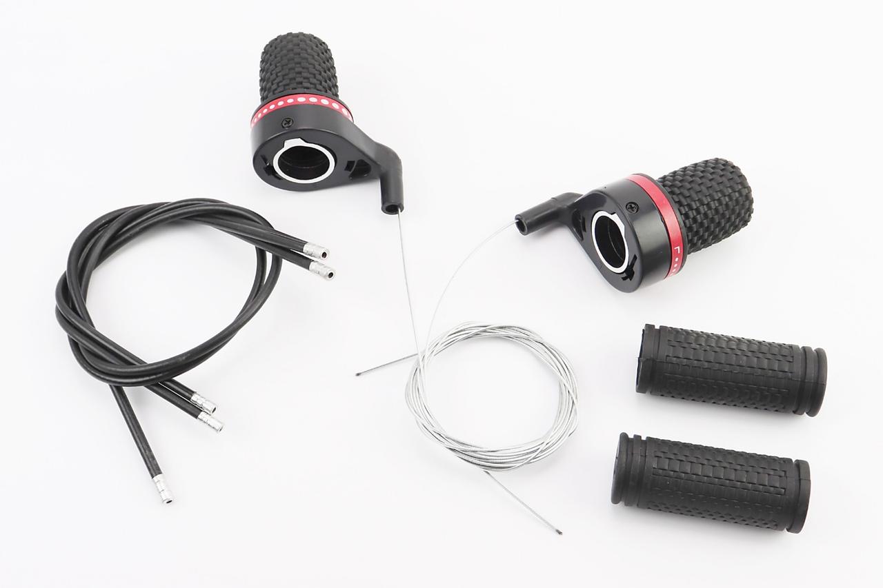 Перемикачі (грипшифт) 3x7 швидкості+рукоятки керма+троса, чорно-червоний, ВЕЛОЗАПЧАСТИНИ, SV-403837, фото 1