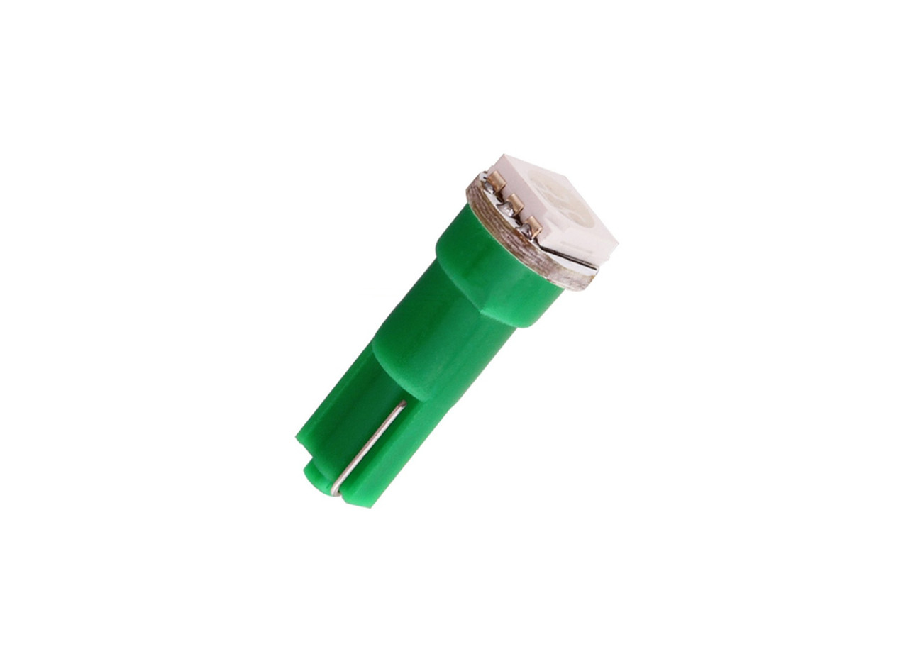 Світлодіодна автомобільна лампа T5 W2x4,6d 1 SMD (5050) 12 V GREEN "ведмедик", фото 1