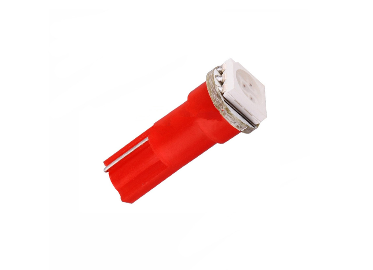 Світлодіодна автомобільна лампа T5 W2x4,6d 1 SMD (5050) 12 V RED "мікрушка", фото 1