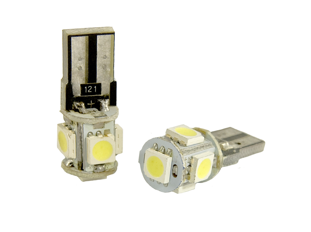 Світлодіодна автомобільна лампа T10 W2,1x9,5d 5 SMD (5050) 12 V WHITE з обманкою, друкована плата, фото 1
