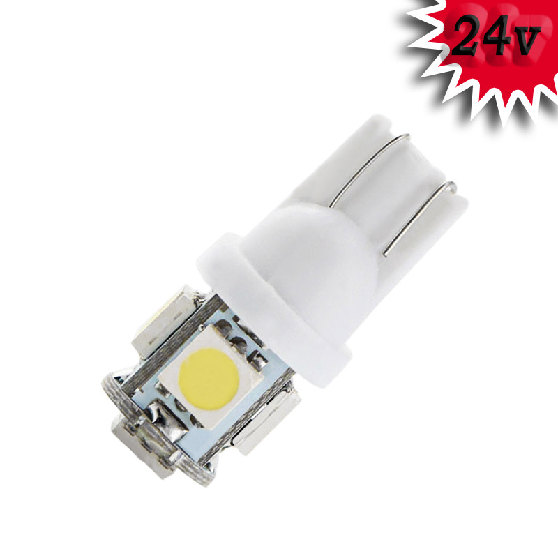 Світлодіодна автомобільна лампа T10 W2,1x9,5d 5 SMD (5050) 24V WHITE, фото 1