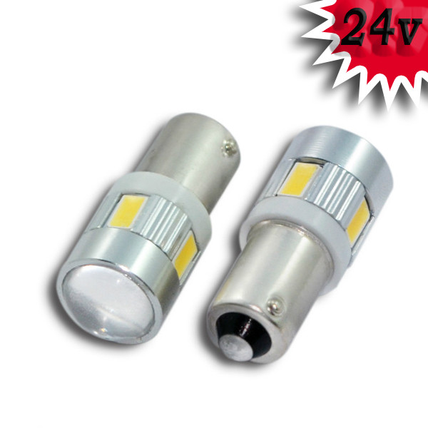 Світлодіодна автомобільна лампа T8,5 BA9S 6 SMD (5630) 24V WHITE з лінзою, фото 1