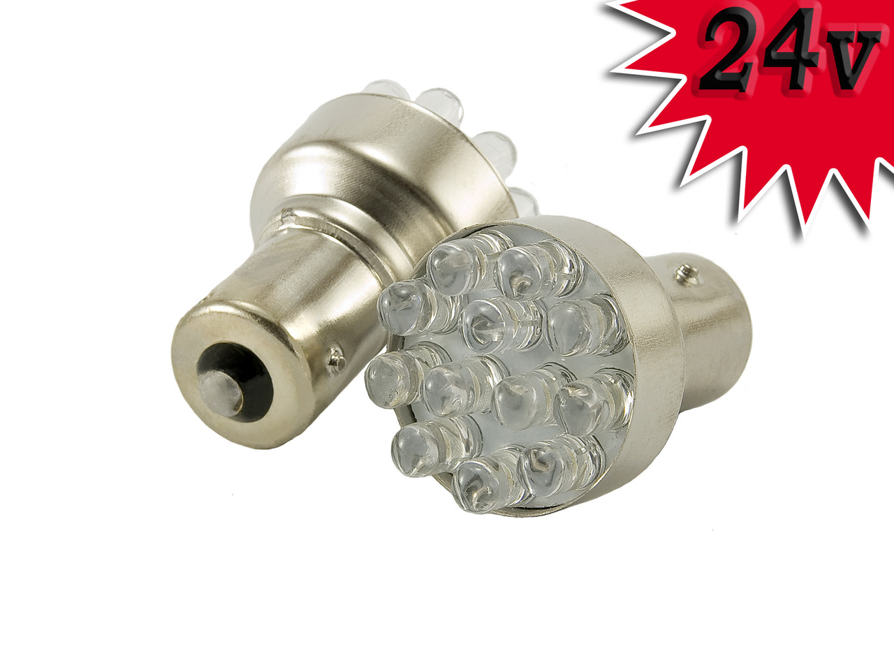 Світлодіодна автомобільна лампа S25 BA15s 12 LED 24 V WHITE 1 контакт, фото 1