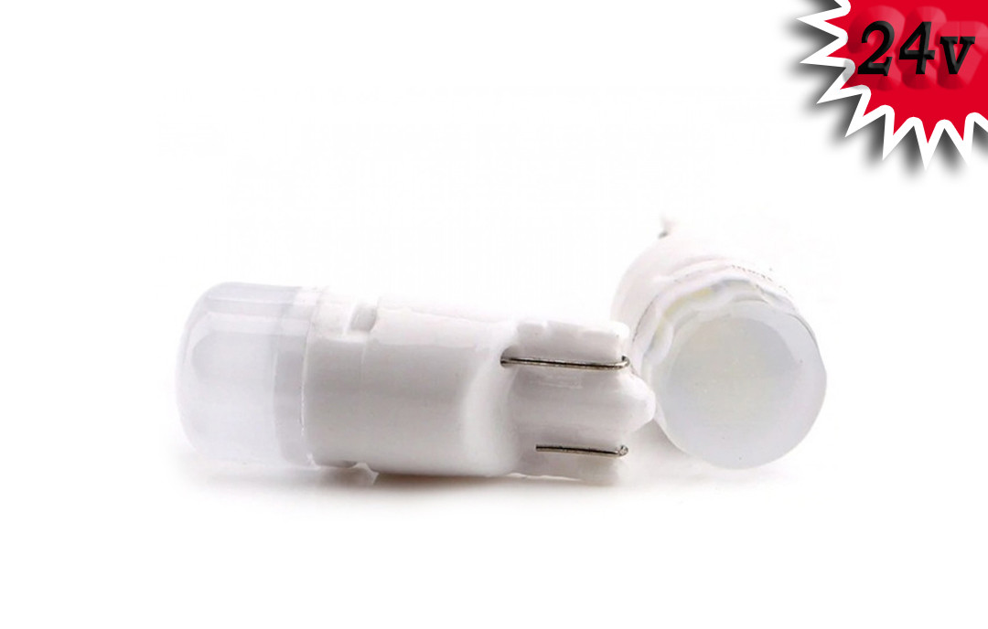 Світлодіодна автомобільна лампа T10 W2,1x9,5d 2 SMD (2835) 24 V WHITE з матовою лінзою та керамічним цоколем, фото 1