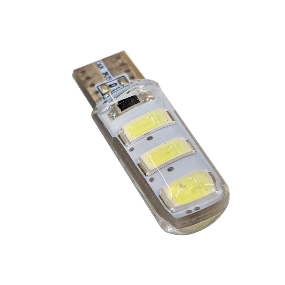 Світлодіодна автомобільна лампа T10 W2,1x9,5d 6 SMD (5730) 12 V WHITE в силіконі, фото 1