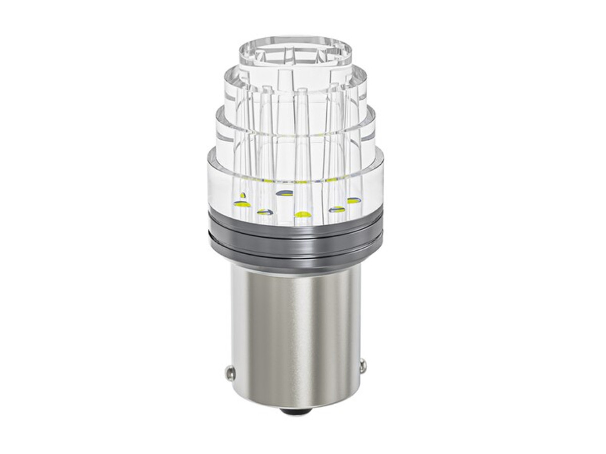 Світлодіодна автомобільна лампа P21W BA15S 12 V 9 SMD 2835 WHITE конусна лінза "S", 1 контакт, фото 1