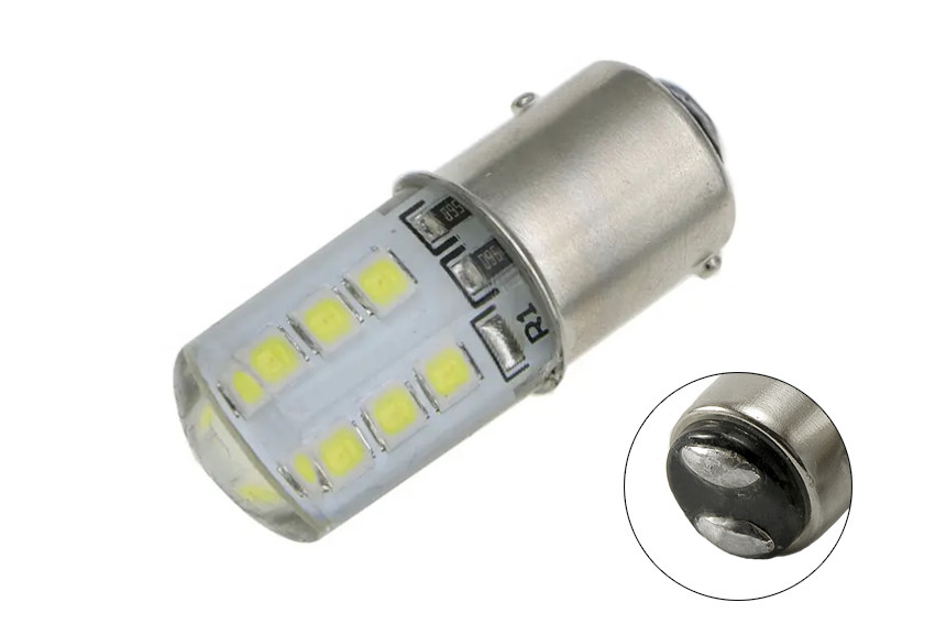 Світлодіодна автомобільна лампа P21/5W BAY15D 12 V 12 SMD 2835 WHITE в силіконі 2 контакти, фото 1