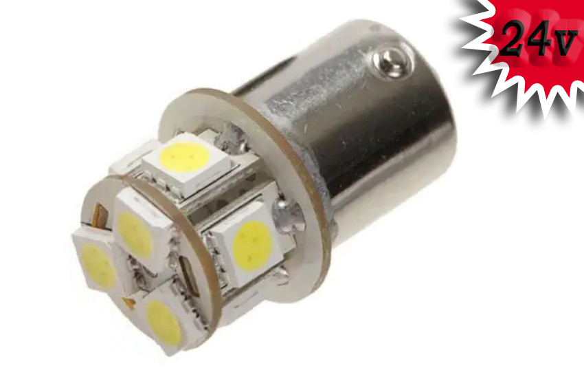 Світлодіодна автомобільна лампа P21W BA15S 24 V 8 SMD 5050 WHITE 1 контакт, фото 1