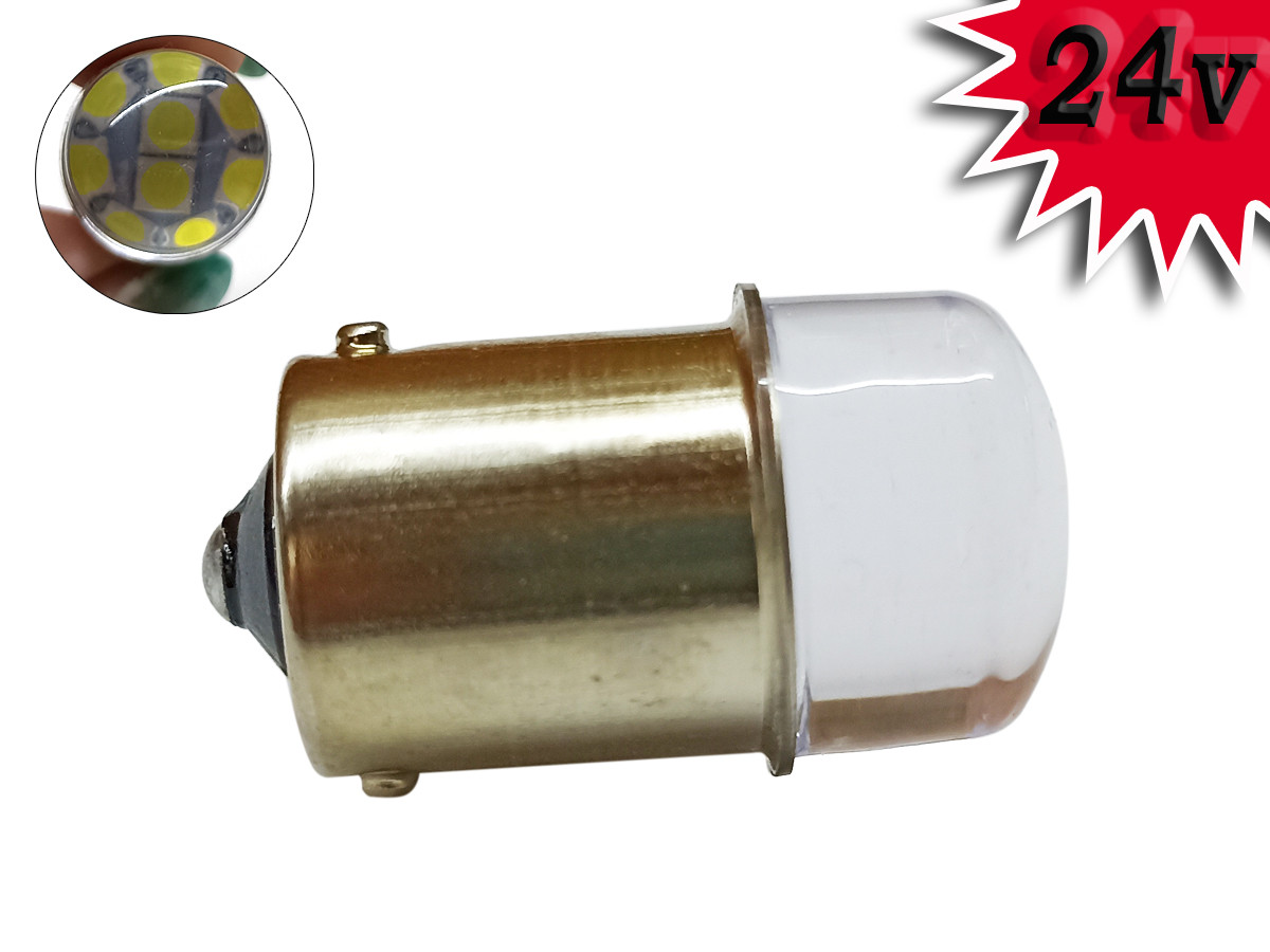 Світлодіодна автомобільна лампа P21W BA15S 24 V 9 SMD 2835 WHITE прозора лінза "Т", 1 контакт, фото 1
