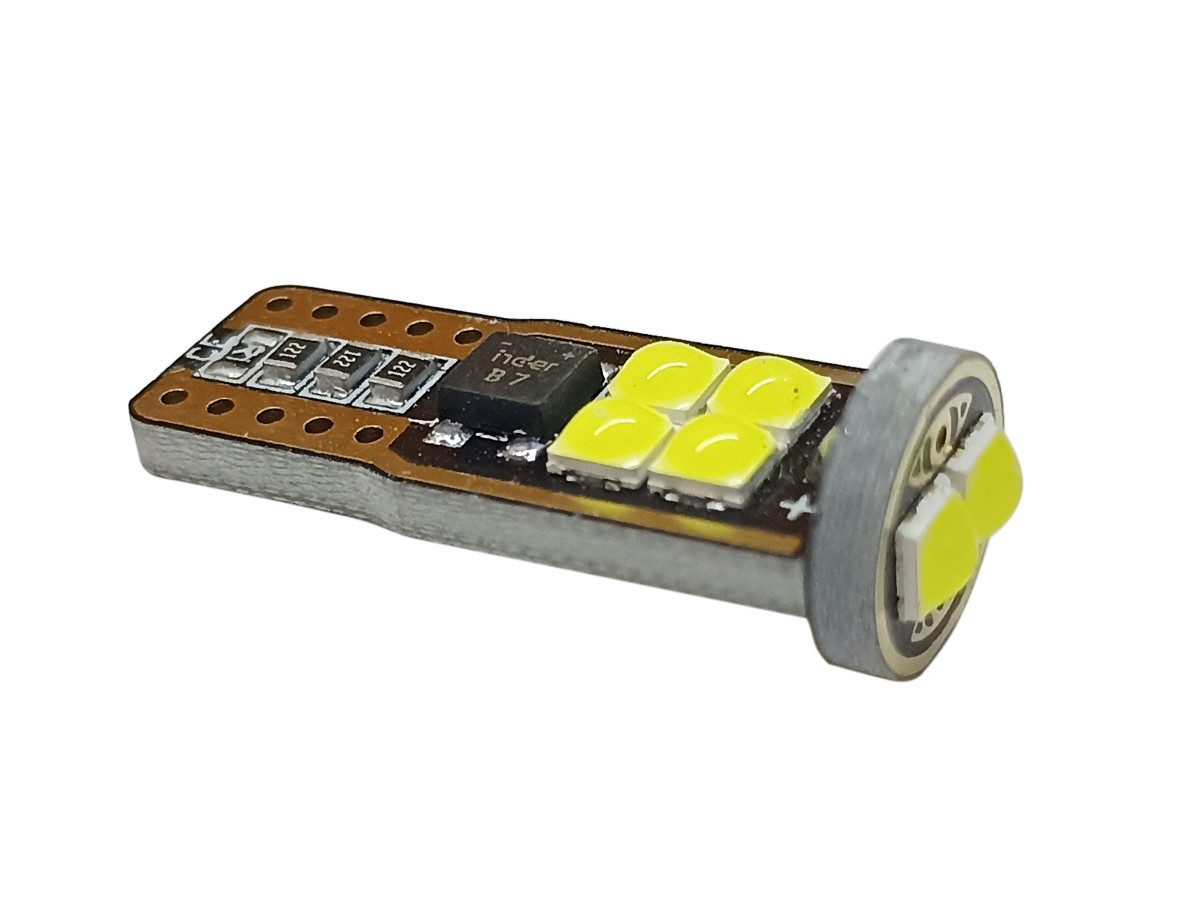 Світлодіодна автомобільна лампа T10 W2,1x9,5d 12 V 10 SMD 3030 WHITE з обманкою, друкована плата, фото 1