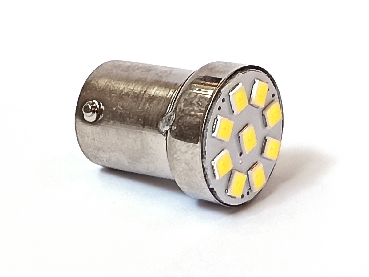 Світлодіодна автомобільна лампа P21W BA15S 12 V 9SMD 3528 WHITE 1 контакт, фото 1