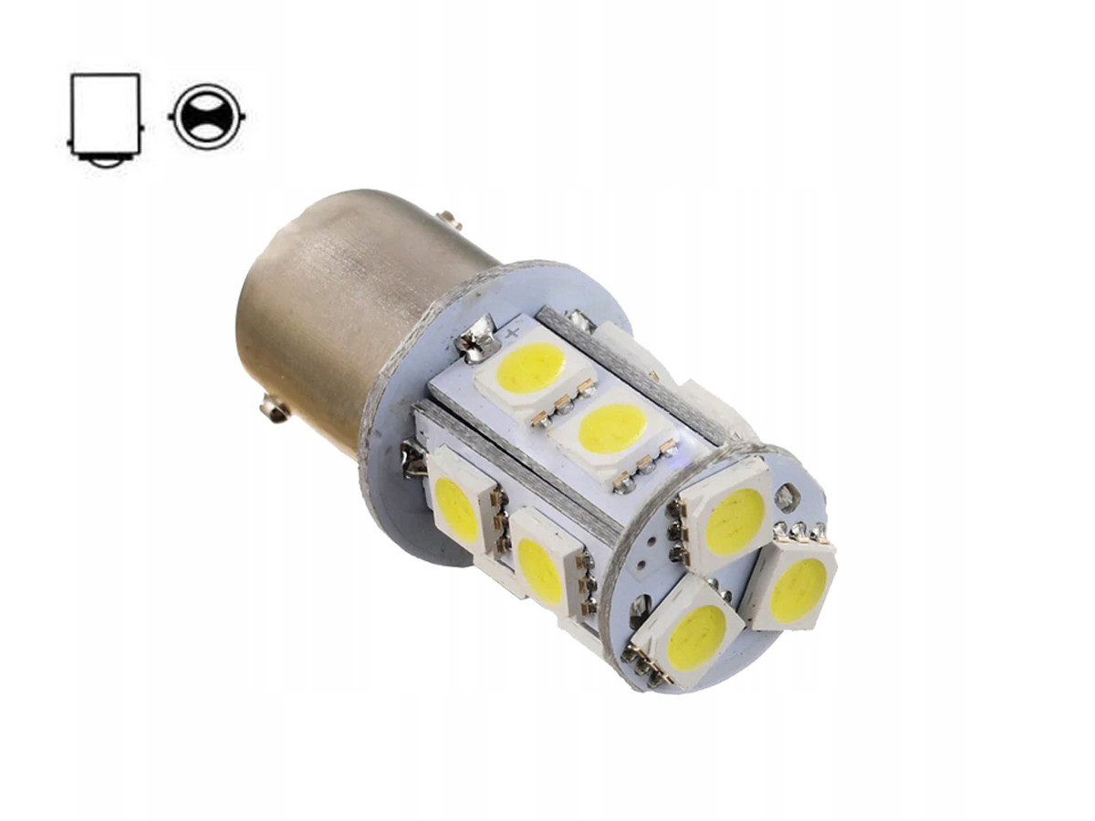 Світлодіодна автомобільна лампа P21/5W BAY15D 12 V 13SMD 5050 WHITE 2 контакти, фото 1