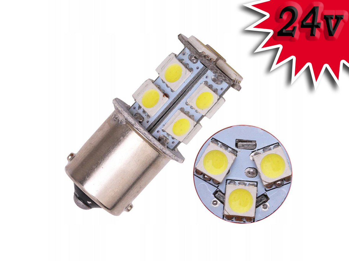 Світлодіодна автомобільна лампа P21W BA15S 24 V 13SMD 5050 WHITE 1 контакт, фото 1