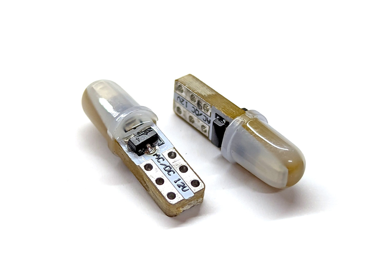 Світлодіод T5 W2x4,6d 2 SMD 3014 12 V BLUE в пластиковій колбі, неполярний, друкована плата, фото 1