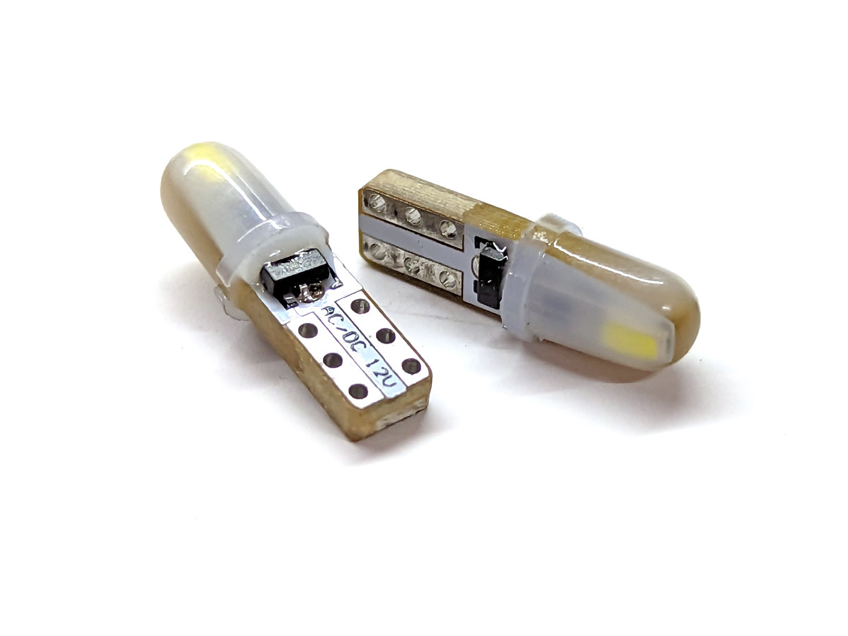Світлодіод T5 W2x4,6d 2 SMD 3014 12 V WHITE в пластиковій колбі, неполярний, друкована плата, фото 1