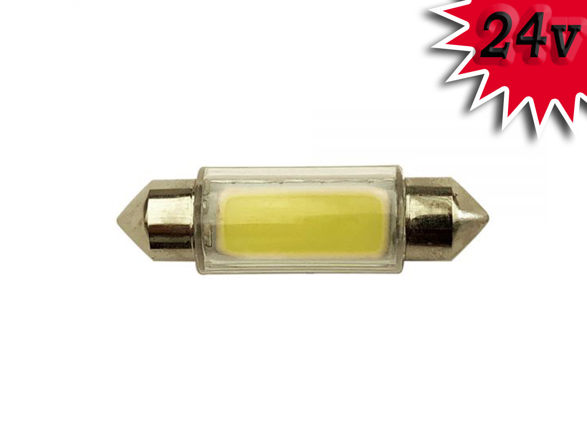 Світлодіодна автомобільна лампа T11 x 36 mm SV8,5 COB 24 V WHITE в пластиковому прозорому корпусі, фото 1
