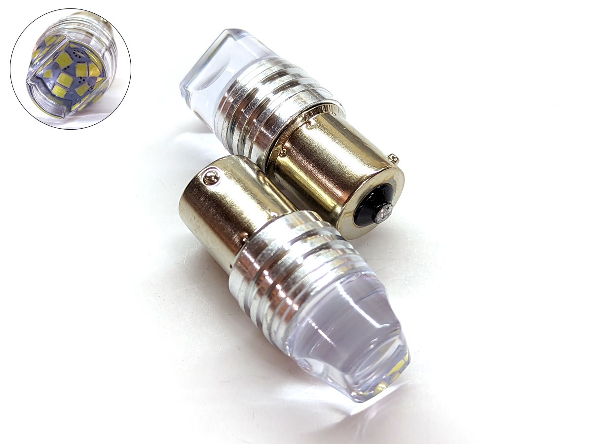 Світлодіодна автомобільна лампа P21W BA15S 12 V 9SMD 2835 WHITE 3D прозора лінза 1 контакт, фото 1