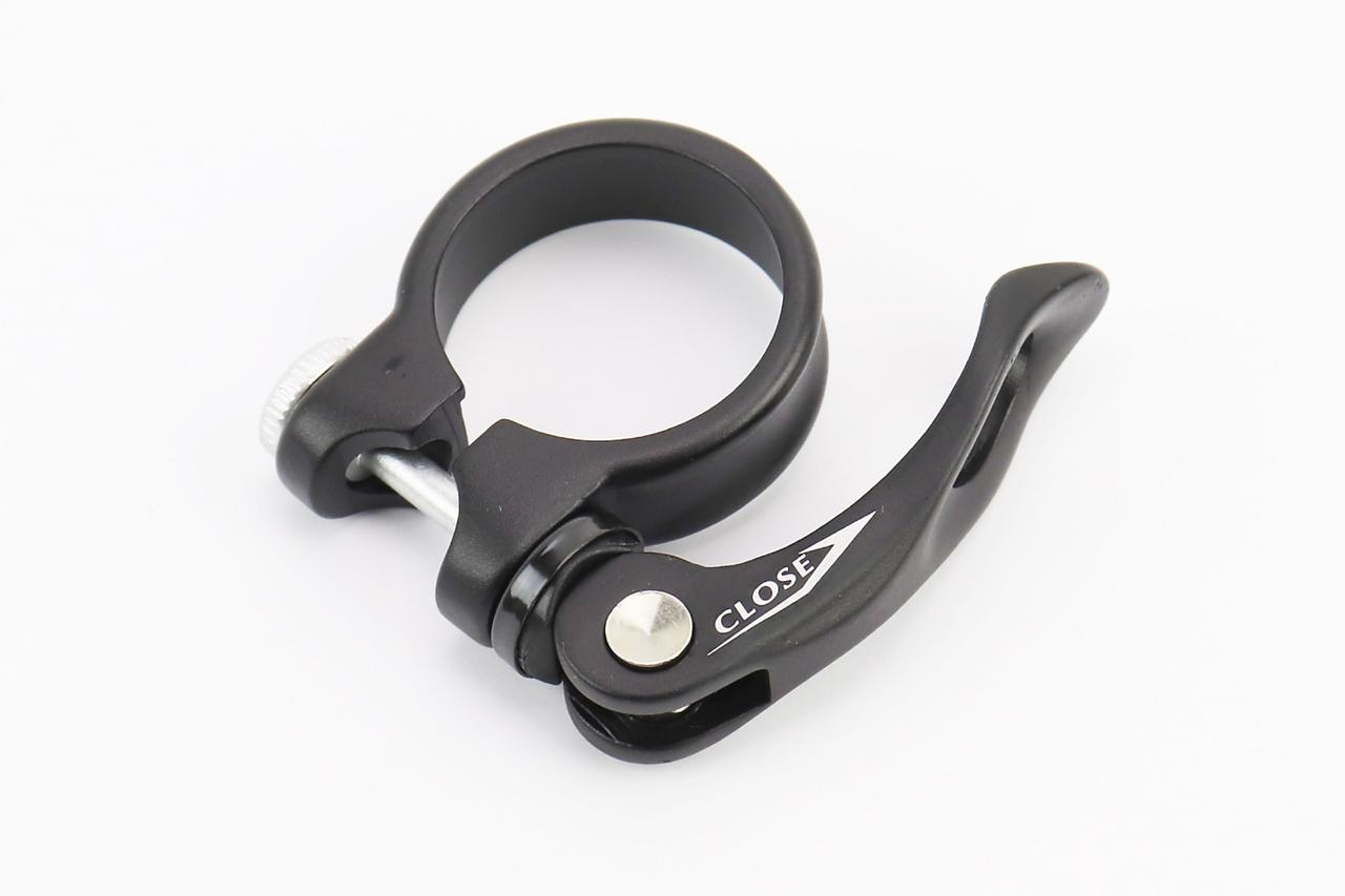 Затискач (хомут) труби сидіння MTB 34,9мм, кріпл. ексцентрик, алюмінієвий, чорний AT-109, ВЕЛОЗАПЧАСТИНИ, SV-406869, фото 1