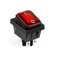 Перемикач клавішний герметичний ON-OFF 4 pin (срібло) прямокутний з LED-підсвіткою. Червоний.